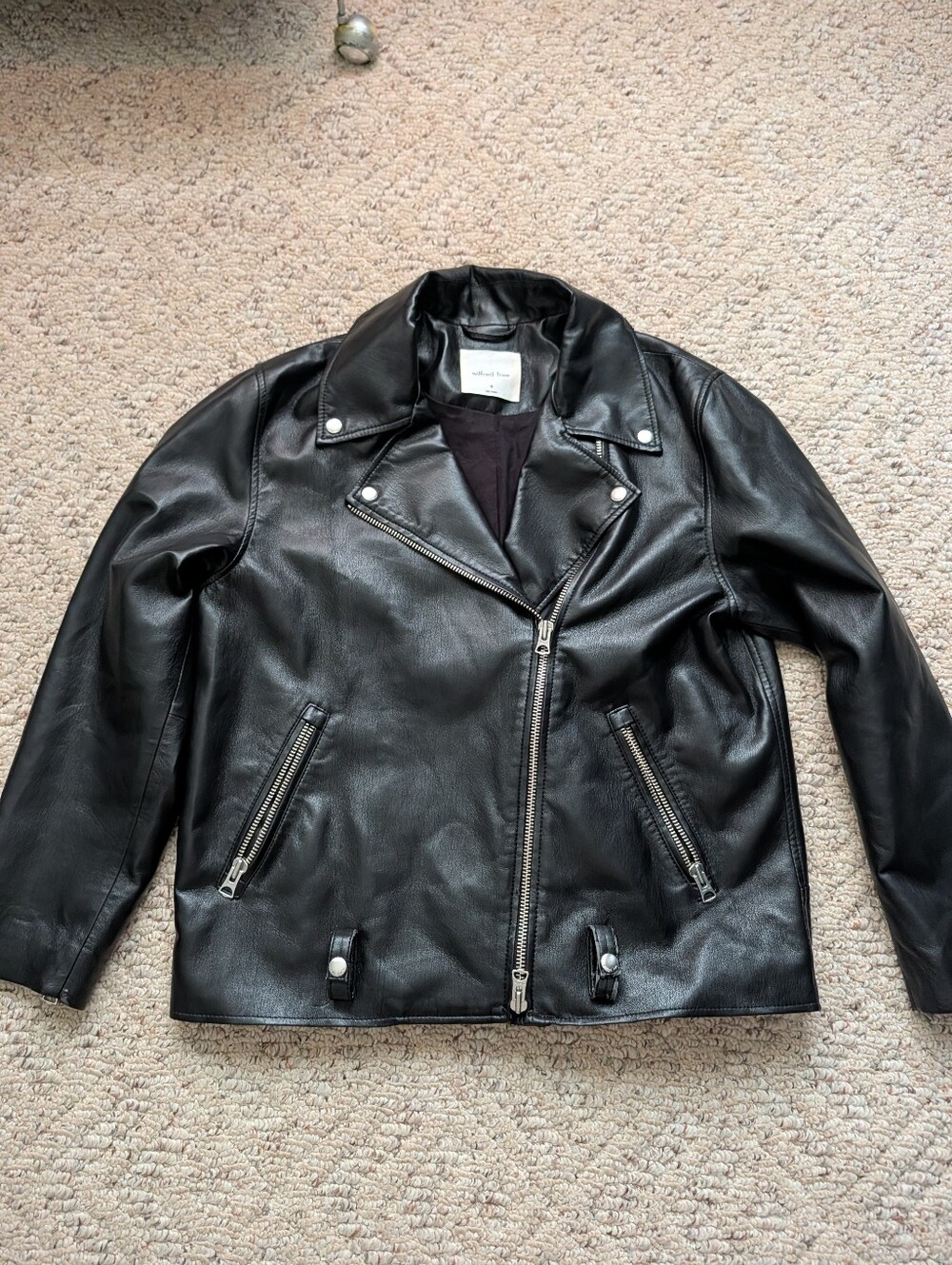 Aritzia Wilfred Free Relaxed Oversized Leather Biker Jacket Motorcycle Black